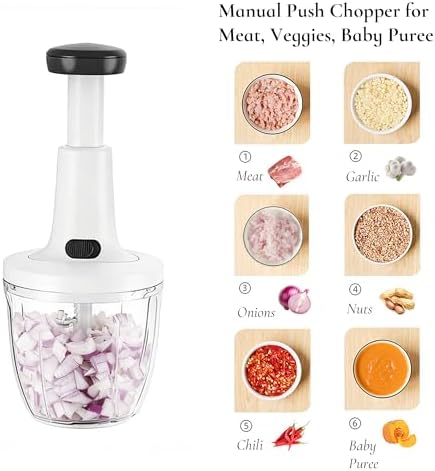 Manual Hand‑Push Food Chopper, Vegetable Dicer Mincer for Onion Garlic