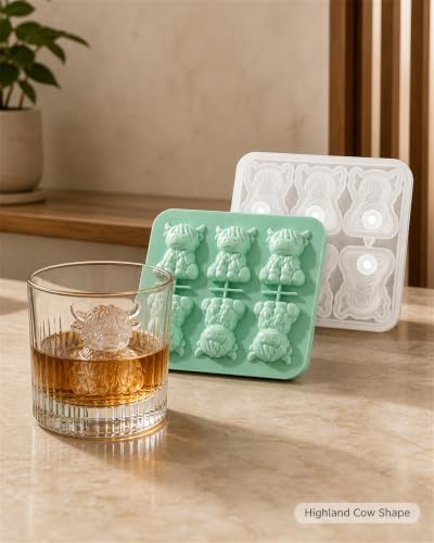 Highland Cow Ice Cube Mold, 3D Two-Part 6-Cavity Mold, 6.3-Inch