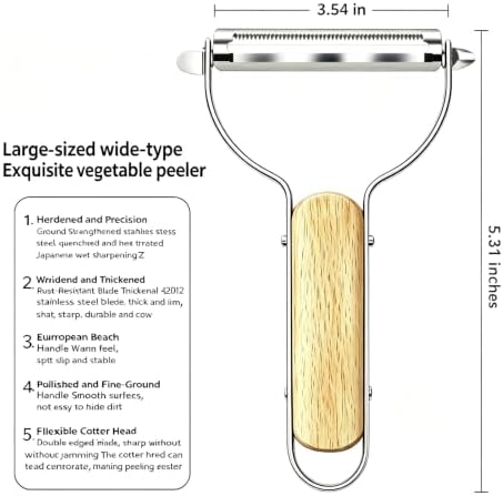 Large Y Veg Peeler, Wide Serrated Stainless Steel Blade Wood Handle