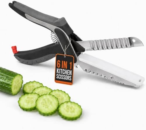 6-in-1 Cutting Board Scissors, Ribbed Stainless Steel Blade