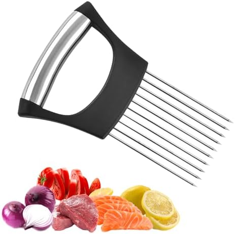 Stainless Steel Onion Slice Holder, 2025 New Multifunctional Onion Slicer Chopper Vegetable Cutter, Premium Avocados Lemon Potato Tomato Carrots and Other Vegetable Fixing Slicer (1)