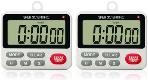 Sper Scientific 24-Hour Digital Lab + Kitchen Timer with LED Light 810001 - Precision Countdown Timer with Large Display, Loud Alarm & Clock Mode - for Cooking, Lab Experiments & More - 2 pc