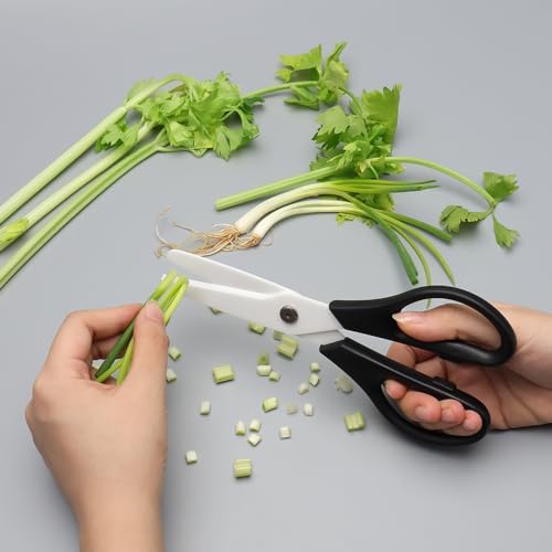 Ceramic Kitchen Scissors 8" Ceramic Blade Scissors White Sharp Blade with Black ABS Handle Cooking Shears for Office School Crafting Kitchen (Black)