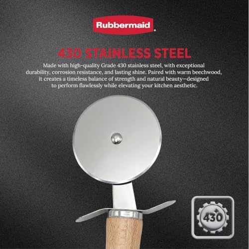 Rubbermaid Beechwood Pizza Cutter Wheel, Heavy Duty Sharp Pizza Slicer for Pizza, Dough, Pie Crust, Pastries | Stainless Steel Blade with Built In Finger Guard | Beechwood & Stainless Steel Collection