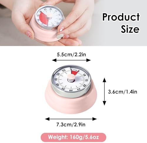 Visual Timer, Teeloray 60-Minute Countdown Timer with Magnetic Base (Pink)