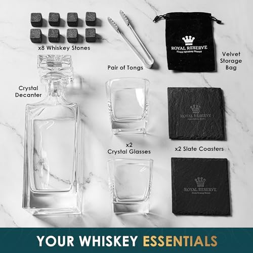 Whiskey Decanter Set for Men, Bourbon Decanter 24 oz with Glasses