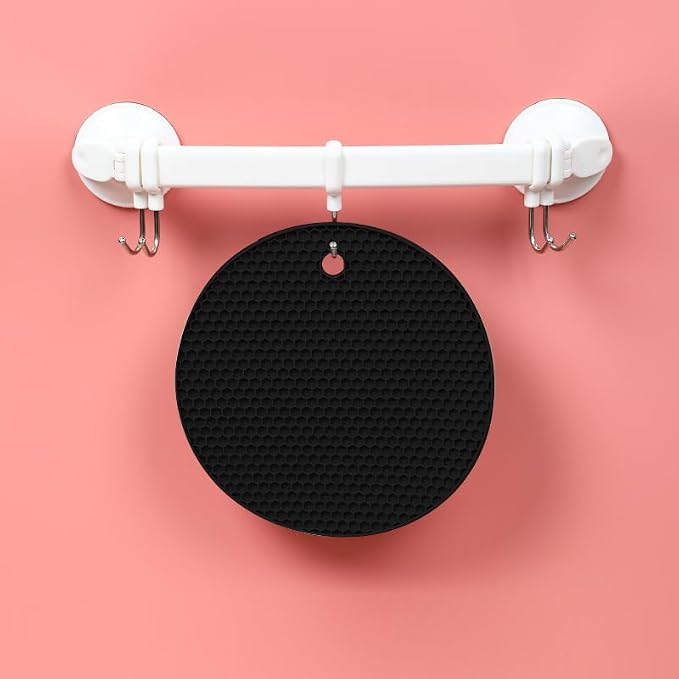 Silicone Non-Slip, Heat Resistant & Water-Trapping Trivet Mats for Water Glasses & Teacup & Coffee Cup & Dishes & Cookware, Multipurpose Kitchen Table Coaster, 5.5-Inch, Black