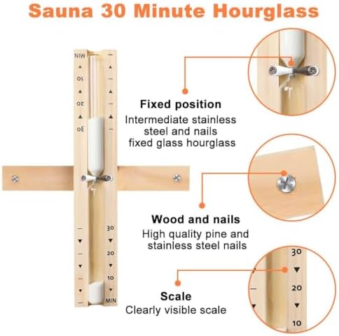 Sauna 30 Minute Sand Timer Hourglass, 30 Min Wooden Sauna Sand Watch, Rotating White Sand Clock, Reloj De Arena, Hear Resistant Wood Hour Glass Sandglass, SPA Room