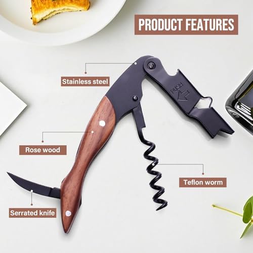 wine opener Professional Corkscrews for Wine Bottles w/Foil Cutter and Cap Remover -Wine Key for Servers, Waiters, Bartenders (Black+Magnetic Giftbox)