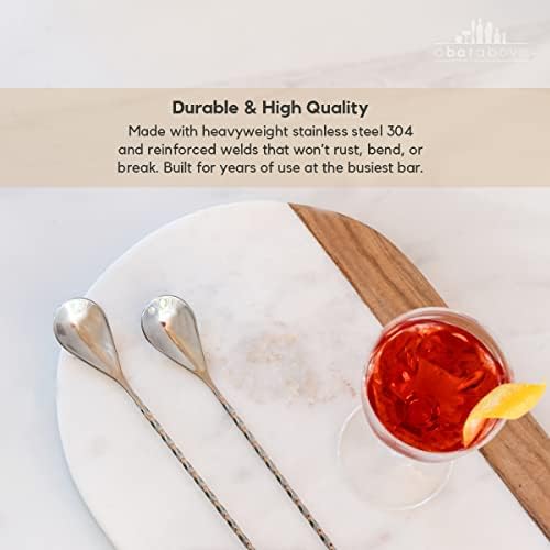 A Bar Above Long Spoon Bar Set, Spiral Handle, 2 Spoons, 15 Inch, Silver