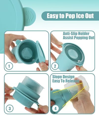Ice Molds for Owala 24-40oz, Set of 3, Food-Grade Soft Silicone, No White Residue, Easy to Release, Straw Placement Compatible with Owala FreeSip, Keeps Drinks Cold Longer (Light Blue)