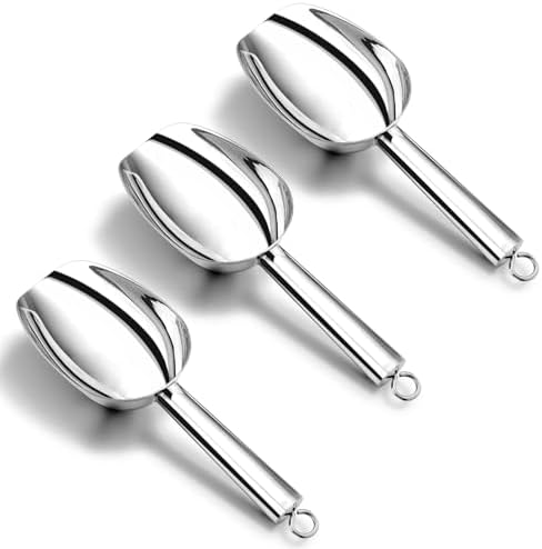 P&P CHEF Ice Scoop Set of 3, Stainless Steel food Scoop, 3+3+3 Oz & Silver
