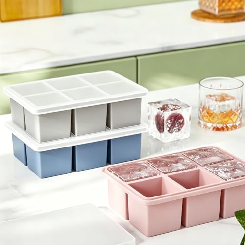 Ice Cube Tray,Ice Cube Trays for Freezer,2" Large Silicone Ice Tray with Lid for Whiskey-4 Pack Old Fashioned Ice Cube Trays for Cocktail,Huge Square Bourbon Ice Cube Maker