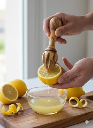 Zuluf Olive Wood Citrus Reamer Set of 2, Handcrafted Wooden Lemon Juicer and Lime Squeezer with Ergonomic Handle, Deep Grooves Manual Juice Extractor for Oranges, Natural Kitchen Tool