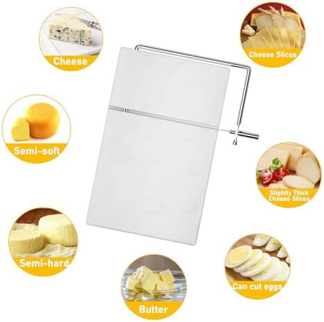 TOPULORS Cheese Slicer Stainless Steel Wire Cheese Cutter Slicer for Mozzarella, Cheddar, Gouda, And More Block Cheese - Heavy Duty Slicer With Extra Replacement Cutting Wir