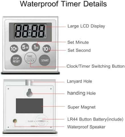Digital Timer Waterproof Shower Timer Shower Clock Bathroom Kitchen Timer with Strong Magnet and Large LCD Display (Waterproof 7 Key)