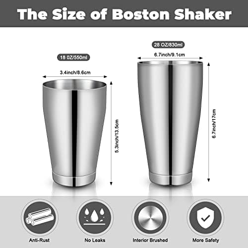 Sabary 6 Pcs Shakers Bartending Boston Cocktail Shaker, Silver