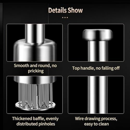 Stainless Steel Meat Tenderizer, Needle Ultra Sharp 21 Blades Meat Tenderizer Tool,Compact Cooking Tool for Meat Piercing, Tenderizing Steak, Beef, Chicken, Pork, Barbecue, Small Meat Grinder
