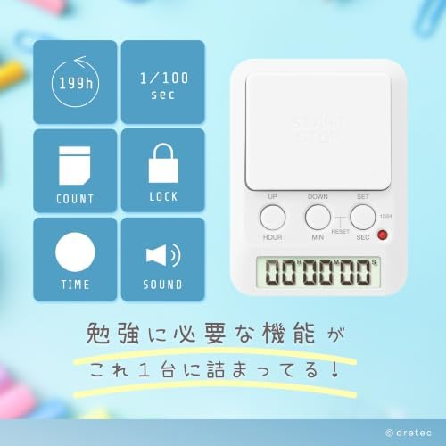 dretec Learning Timer, for Studying, Large Button, Count Function Until The Target Date, Translucent Black, Officially Tested in Japan(1 Starter AAA Battery Included)