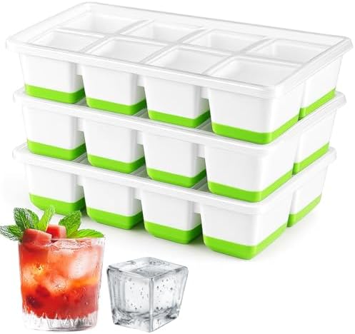 Ice Cube Tray with Lid, 3-Pack Large Silicone Ice Cube Tray