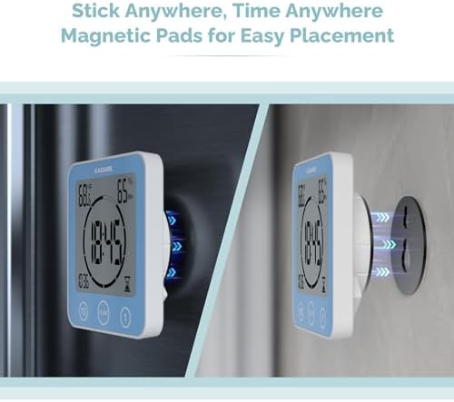 KADAMS Shower Clock Waterproof Bathroom Timer – Digital Wall Clock with Countdown, Magnetic Kitchen Clock with Temperature & Humidity, Suction Cup for Kids Shower Spa Sauna Cook Bath, Blue