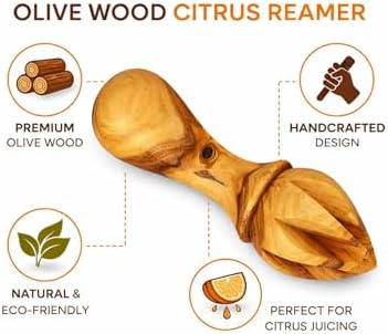 Zuluf Olive Wood Citrus Reamer Set of 2, Handcrafted Wooden Lemon Juicer and Lime Squeezer with Ergonomic Handle, Deep Grooves Manual Juice Extractor for Oranges, Natural Kitchen Tool