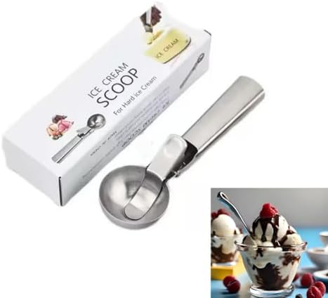Ice Cream Scoop – Heavy-Duty Stainless Steel with Trigger – Ergonomic Handle – Dishwasher Safe - Great for Ice Creams, Gelatos, Sundaes, Yogurt, Fruits - Available in 2 Sizes (Large)