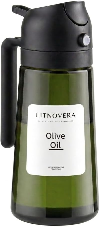 2-in-1 Oil Sprayer Dispenser, 16oz UV-Blocking Glass, Non-Slip | Extra Stability, Easy Refill, Refined Aesthetic