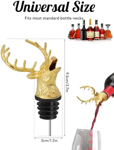 Gold Deer Head Wine Pourer, Liquor Bottle Pour Spout with Leak-Proof Rubber