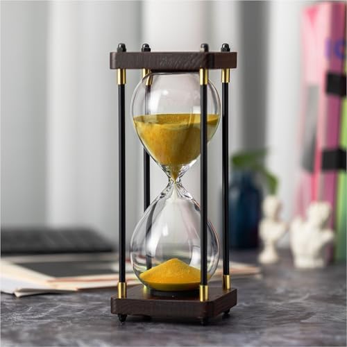 Hourglass Timer 60 Minute, Metal Wooden Sand Timer, Golden