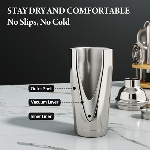 25pcs Stainless Steel Cocktail Shaker Set with Bamboo Stand