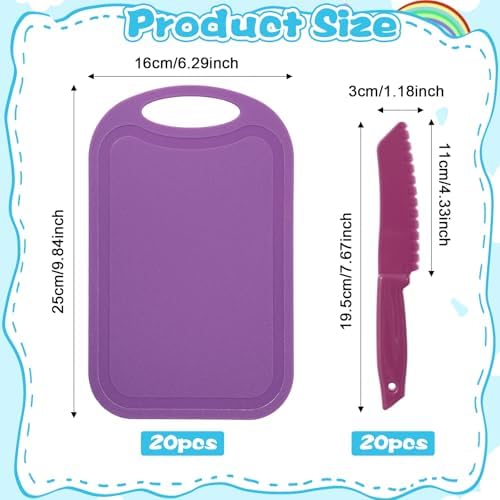 40 Pcs Kids Plastic Knife Set with Cutting Board Toddler Knife Tools, Including 20 Child Safe Knife 20 Chopping Board Kids Cooking Utensils for Cooking Club, Preschool