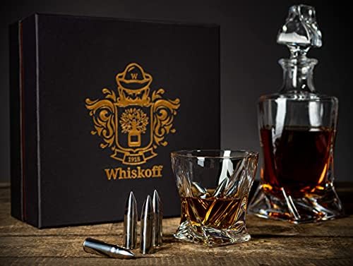 Whiskey Stones Gift Set for Men - Stainless Steel Ice Cubes Set - Whiskey Ice Cubes with Revolver Freeze Base - Reusable Stones Ice Cube Rocks Whisky Christmas Birthday Gifts for Men, Dad, Husband