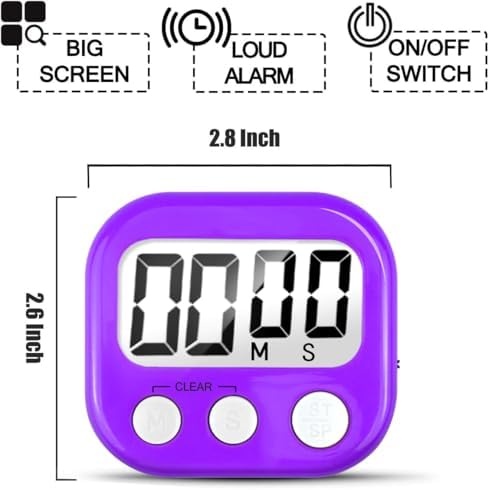 AOUCE Digital Kitchen Timers for Cooking, Timer for Kids 2 Pack Purple