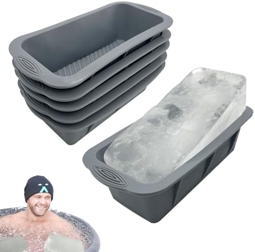 6Pcs Extra Large Ice Block Mold, YINOWON Large Silicone Ice Molds for Ice Bath, Large Ice Cube Molds for Cold Plunge Or Coolers, Ice Tray for Bath (6pcs Gray)