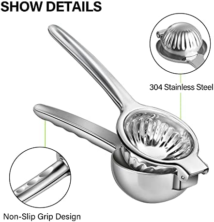 Vakoo Stainless Steel Lemon Squeezer, Built-In Seed Strainer, X-Large