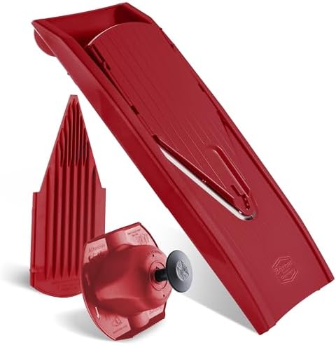 Borner Mandoline Food Slicer V1 (Basic Set) by Reston Lloyd • V-Slicer with Food Holder • Made in Germany • Fruit & Vegetable Chopper • Multiple Settings • Color: Red