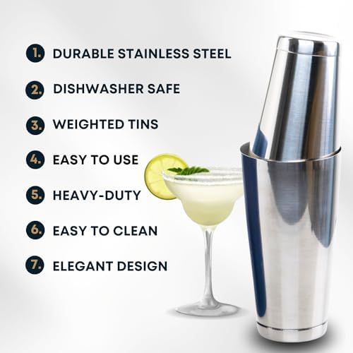 BARIANTTE Weighted Boston Cocktail Shaker - Large 28oz & 18oz, Professional Bartender Shaker Set