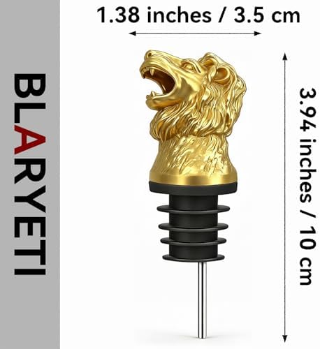 Lion Wine Pourer Aerator (Gold), Roaring Animal Bottle Pour Spout, Zinc Alloy Drip-Free Stopper Attachment for Men, Dad Gifts, Leo Zodiac, Bar Cart