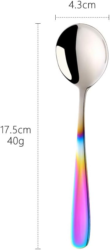 Buyer Star Bouillon Spoon Sets, 7-Inch Round Soup Spoons, Stainless Steel Finished Table Dinner Spoons (Gradient Rainbow)