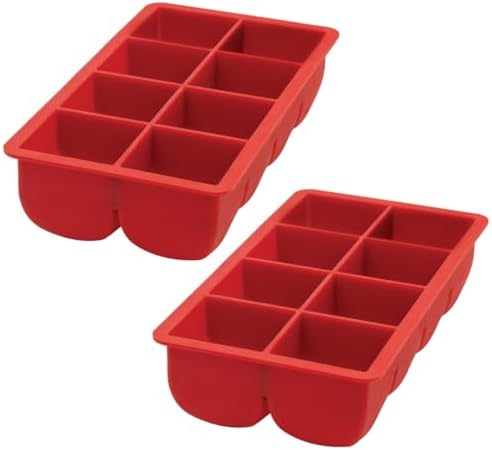 HIC Kitchen Big Block Silicone Ice Cube Tray, European-Grade, Non-Stick, Makes 8 Large Ice Cubes, Set of 2