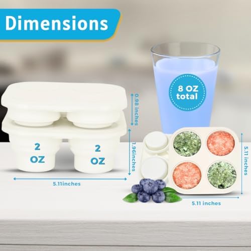 Silicone Freezer Tray with Lid - Stackable 2 oz Large Ice Cube Molds for Homemade Purees, Egg Bites, Broth Food Storage - Dishwasher Safe - MILK WHITE