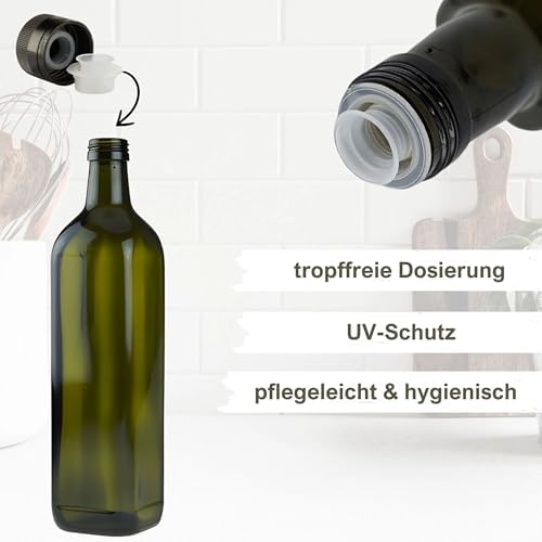 2x Oil Bottle 750 ml with Spout Green/Brown Oil Dispenser Glass Bottles with Dispenser and Labels