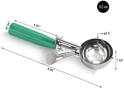 New Star Foodservice Commercial-Grade Thumb Press Food Disher/Ice Cream Scoop, 18/8 Stainless Steel, 3.25 oz, Size 12, Green