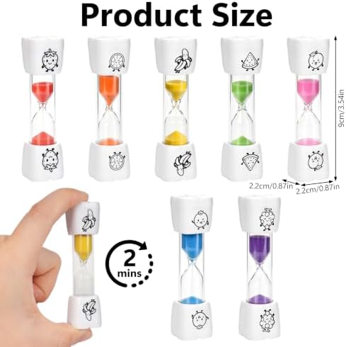 28PCS Brushing Teeth Timer Set, 7 Colors Colorful Hourglass Sand Clock, 2mins Cute Friuts Face Kids Toothbrush Sand Timers for Classroom Games Home Office Kitchen Cooking Decoration