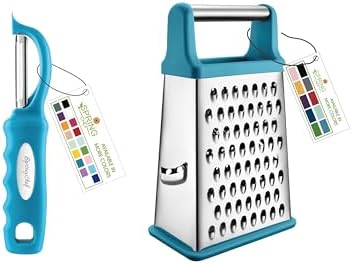 Spring Chef Stainless Steel Swivel Peeler & 4 Sided Handheld Box Grater, XL Size - 2 Product Bundle - Teal