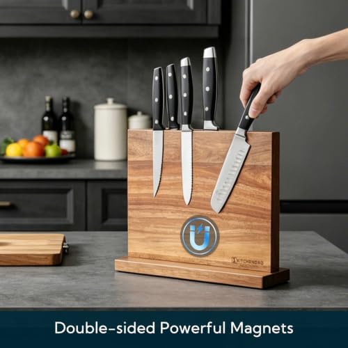KITCHENDAO Acacia Wood Magnetic Knife Block