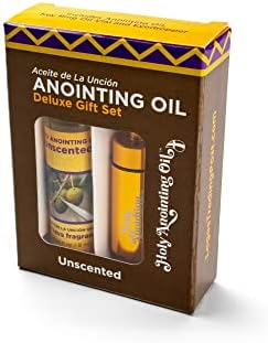 Unscented Anointing Oil from Israel Boxed Gift Set with Dispenser, Holy Jerusalem Oil & Gold Metal Keychain Bottle Container, Plastic Dropper & Small Glass Vial, Aceite Ungido y Botella