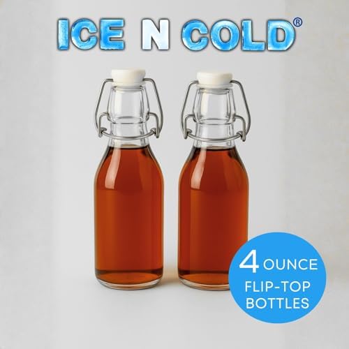 ICE N COLD Glass Swing Top Bottles | Flip Top Glass Bottles for Limoncello, Syrups, Oils, Vinegar, Extracts & Beverages | Airtight Reusable Glass Bottles (6-Pack, SMALL (110ml | 4oz))