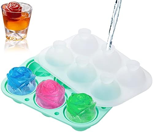 2 Inch 3D Rose Ice Cube Tray with lid for Freezer Large Cute Rose Flower Ice Mold for Cocktails Whiskey (green)